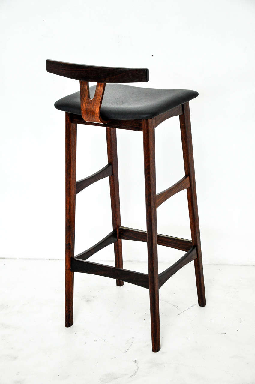 20th Century Rosewood and Leather Bar Stools, Denmark, 1960s