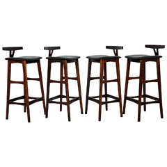 Rosewood and Leather Bar Stools, Denmark, 1960s