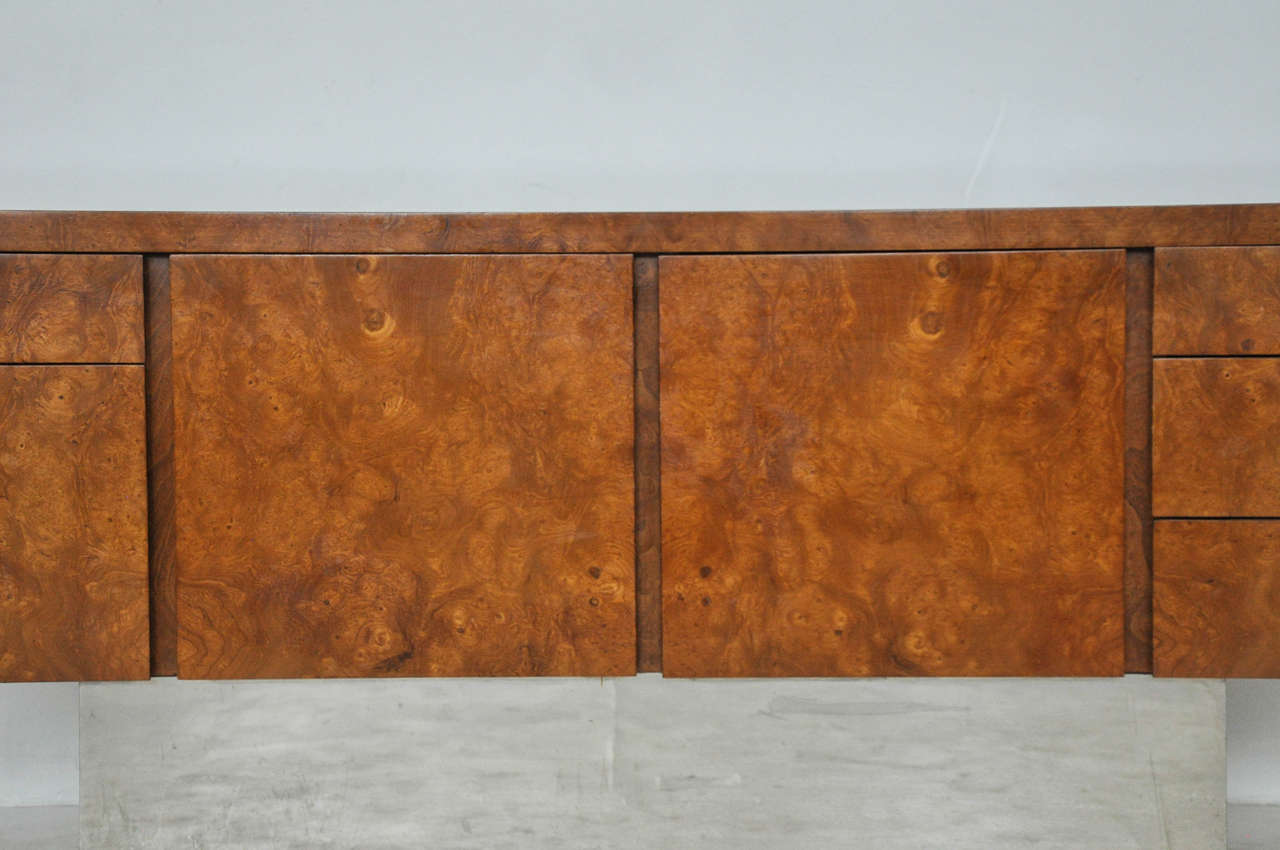 Mid-Century Modern 1970s Burl Wood and Chrome Executive Credenza