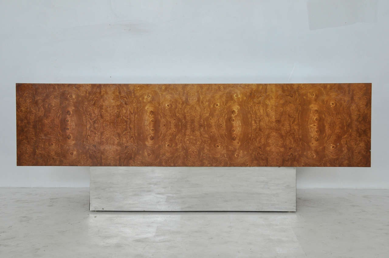 1970s Burl Wood and Chrome Executive Credenza 3