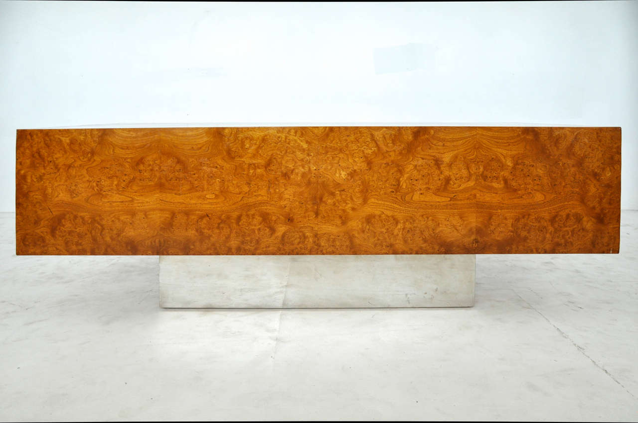 American 1970s Burl Wood and Chrome Executive Desk