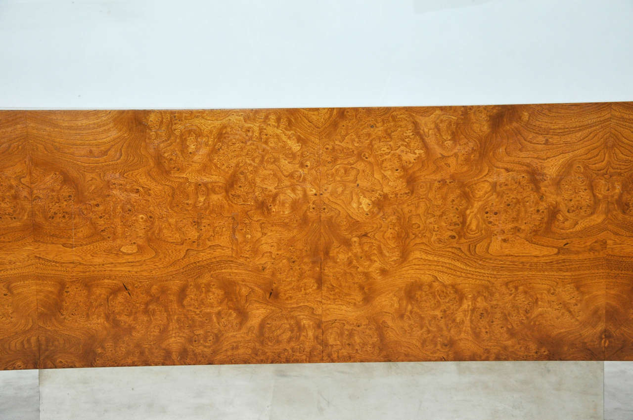 1970s Burl Wood and Chrome Executive Desk In Excellent Condition In Chicago, IL