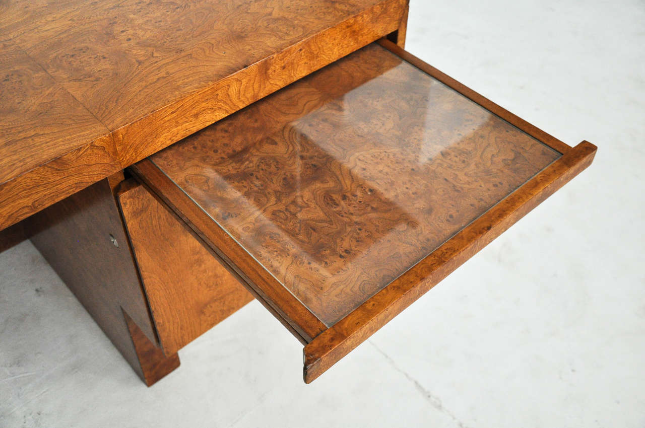 1970s Burl Wood and Chrome Executive Desk 2