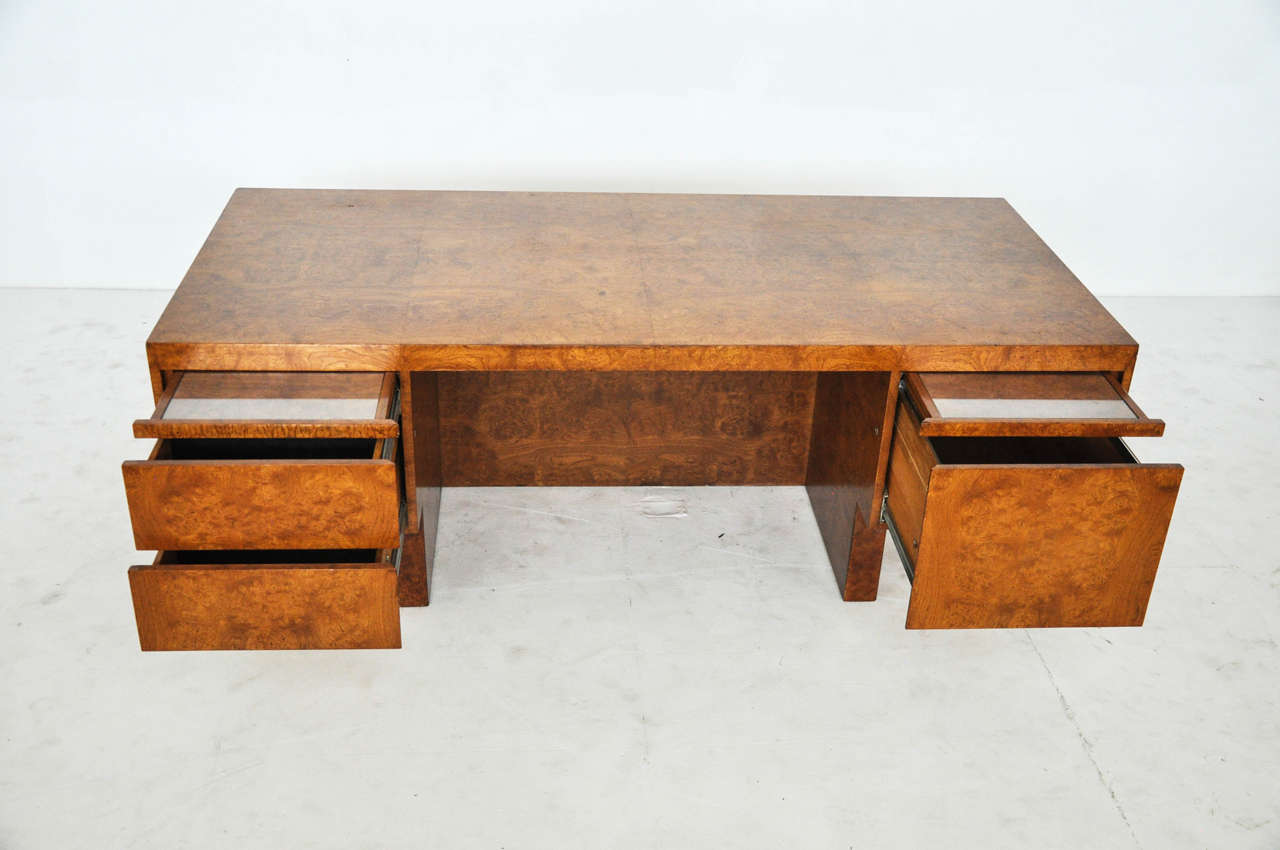 1970s Burl Wood and Chrome Executive Desk 3
