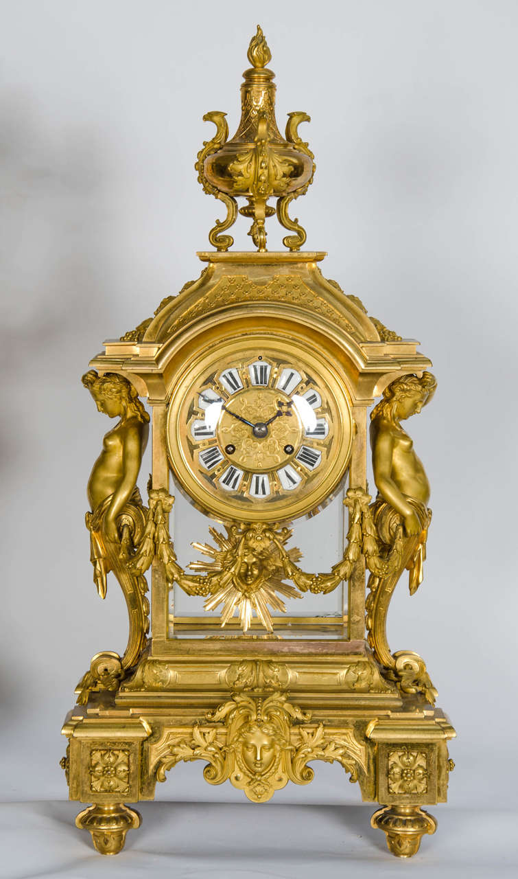 Gilt Imposing 19th Century French Ormolu Clock Garniture 29