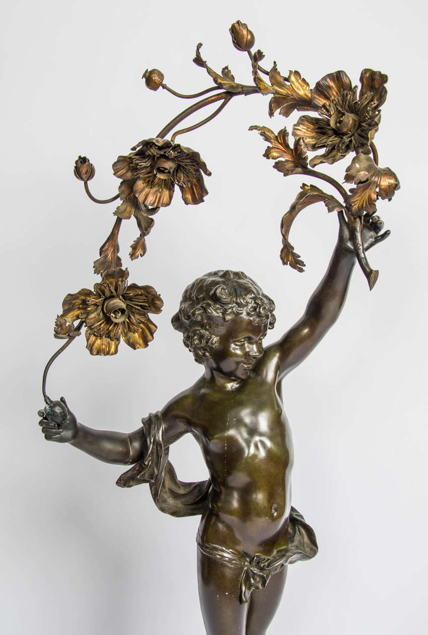 Belle Époque 19th Century Bronzed Cherub Lamp 48