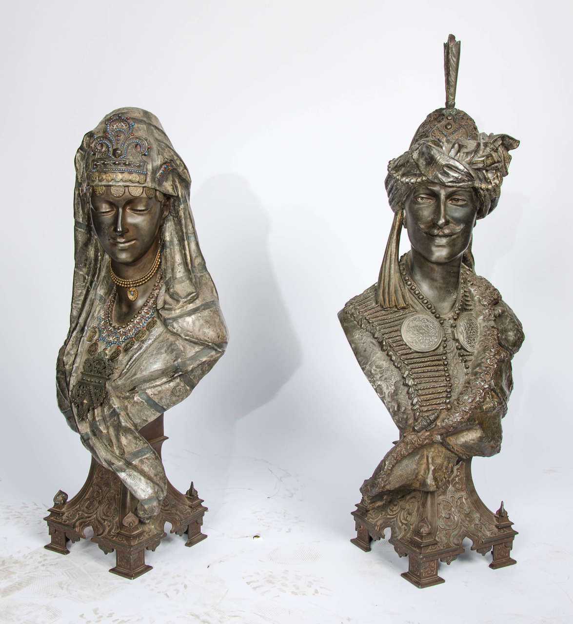 Spelter Pair of 19th Century bronzed Arab Busts For Sale
