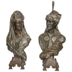 Antique Pair of 19th Century Orientalist bronzed Arab Busts