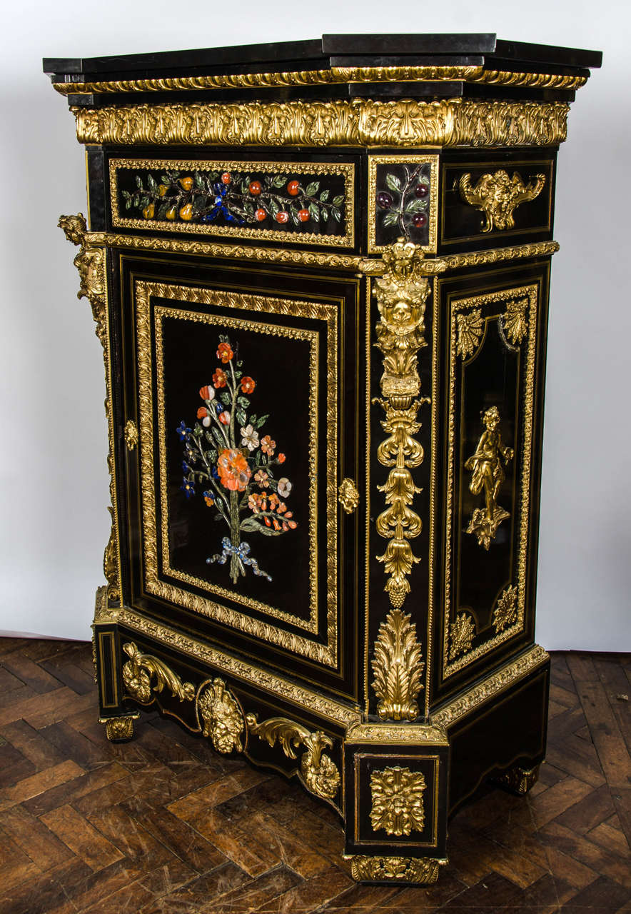 Inlay Monumental Pair Pietra Dura Cabinets, 19th Century For Sale