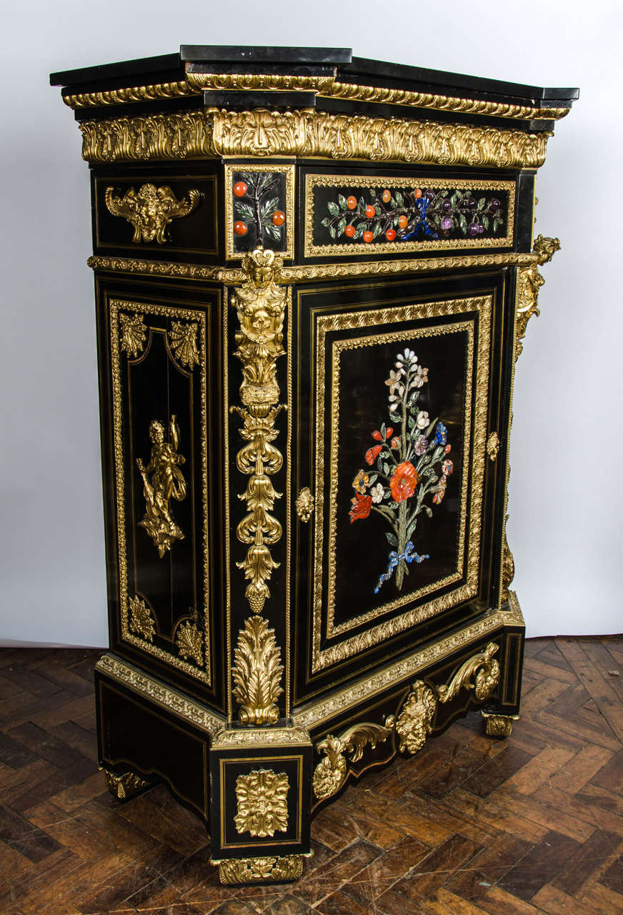 Mid-19th Century Monumental Pair Pietra Dura Cabinets, 19th Century For Sale