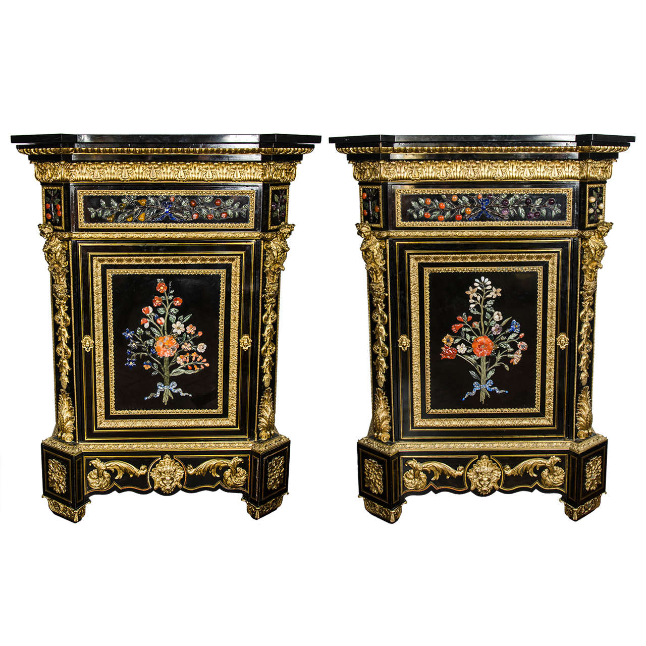 Monumental Pair Pietra Dura Cabinets, 19th Century For Sale