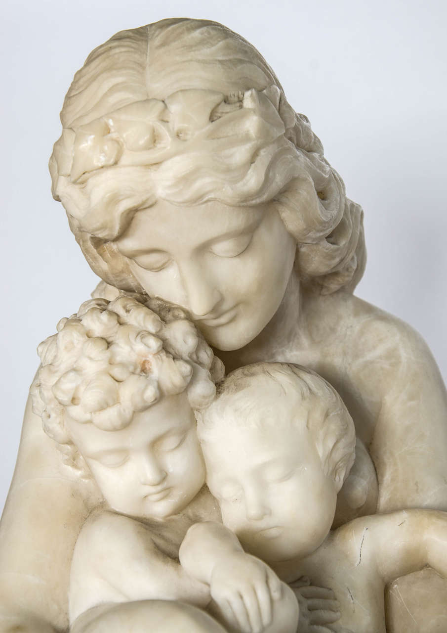 Antique Alabaster Statue of mother and child, 19th Century. For Sale at