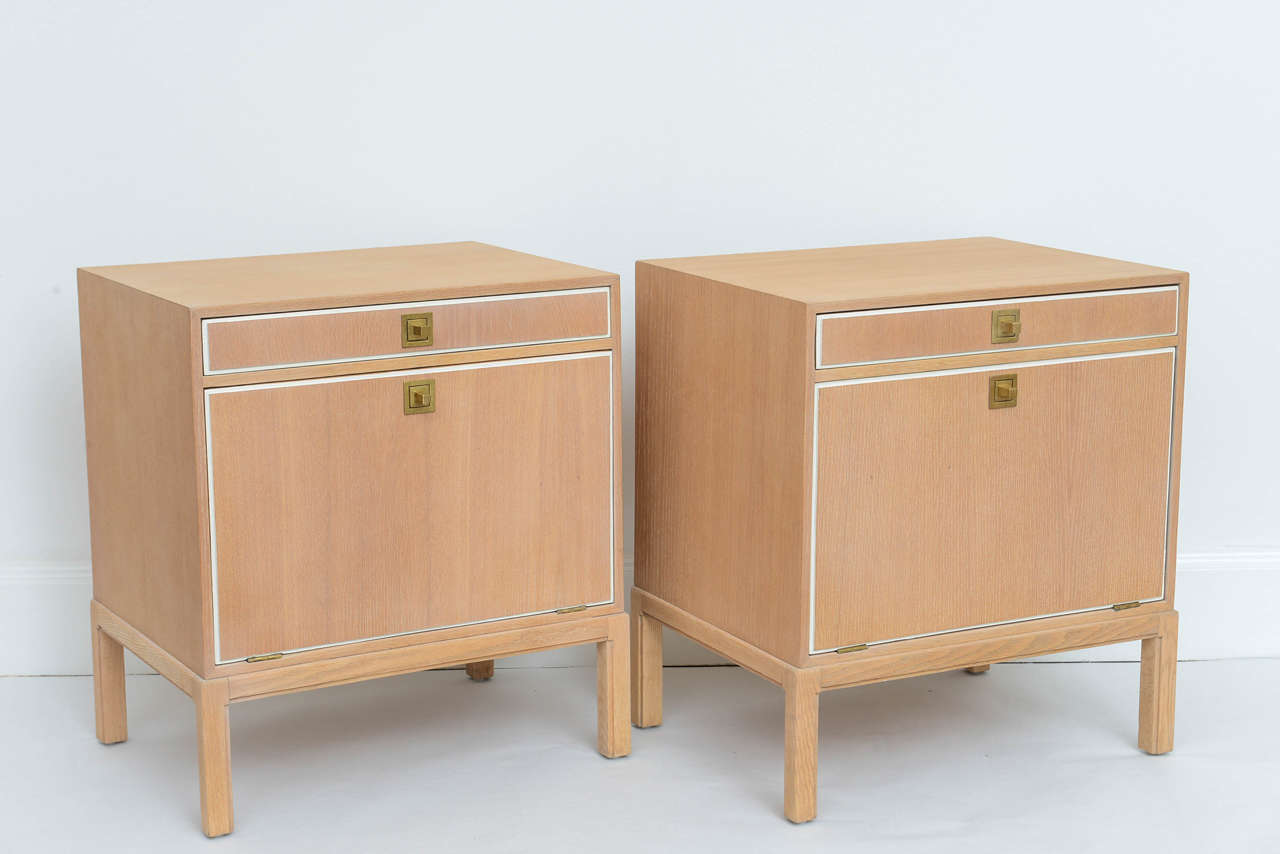 American Parzinger Weathered Oak and Brass Side Tables For Sale
