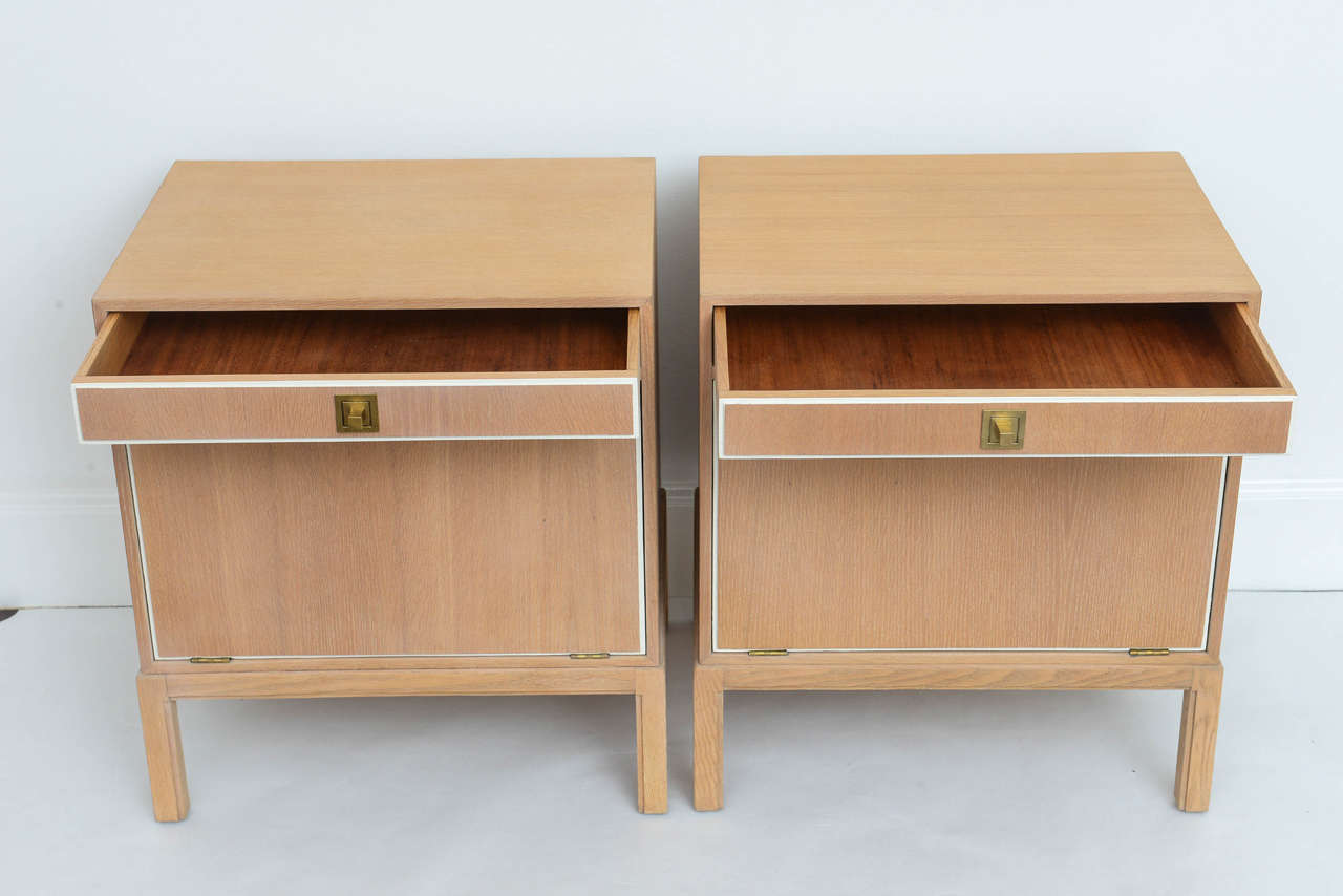 Parzinger Weathered Oak and Brass Side Tables For Sale 2