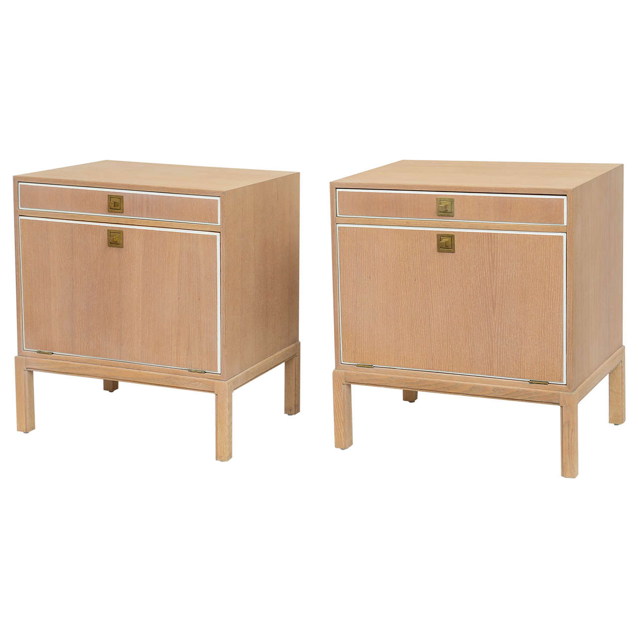 Parzinger Weathered Oak and Brass Side Tables For Sale