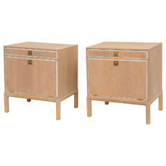 Parzinger Weathered Oak and Brass Side Tables