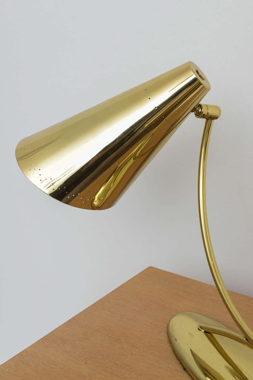 Polished 1960s Conical Brass Lamp For Sale