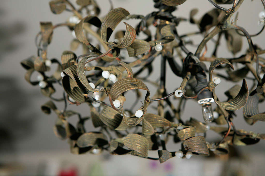 3-Lite Bronze Mistletoe Sculptural Light Fixture with Opaline Beads