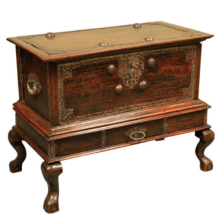 A Dutch Colonial Brass-Mounted Chest on Stand