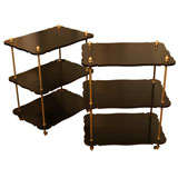 Pair of 1950
s French Ebonized Mahogany 
Brass Side Tables