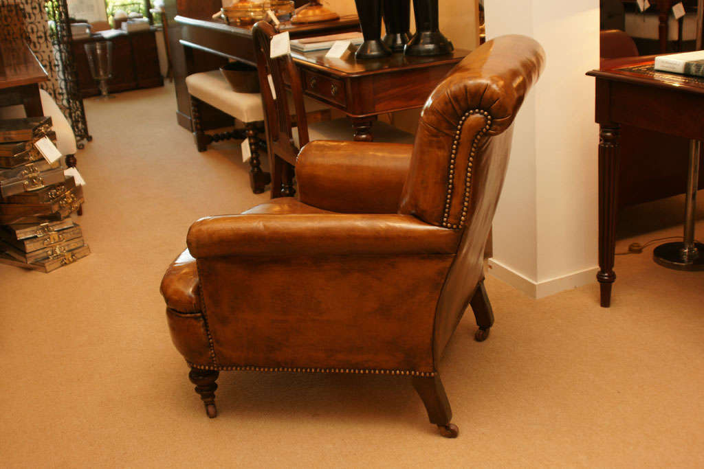 19th Century English Upholstered Leather Club Chair 1