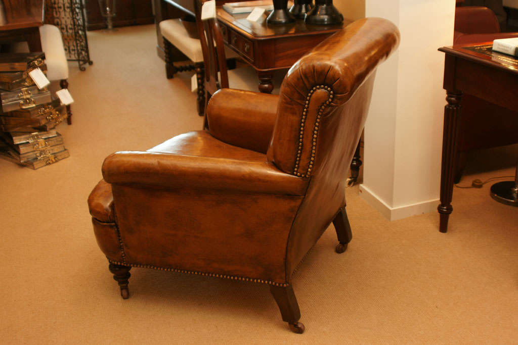 19th Century English Upholstered Leather Club Chair 2