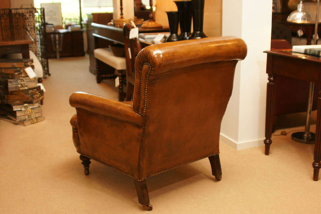 19th Century English Upholstered Leather Club Chair 3