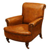 19th Century English Upholstered Leather Club Chair
