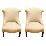 Used Pair of 19th Century Upholstered Slipper Chairs