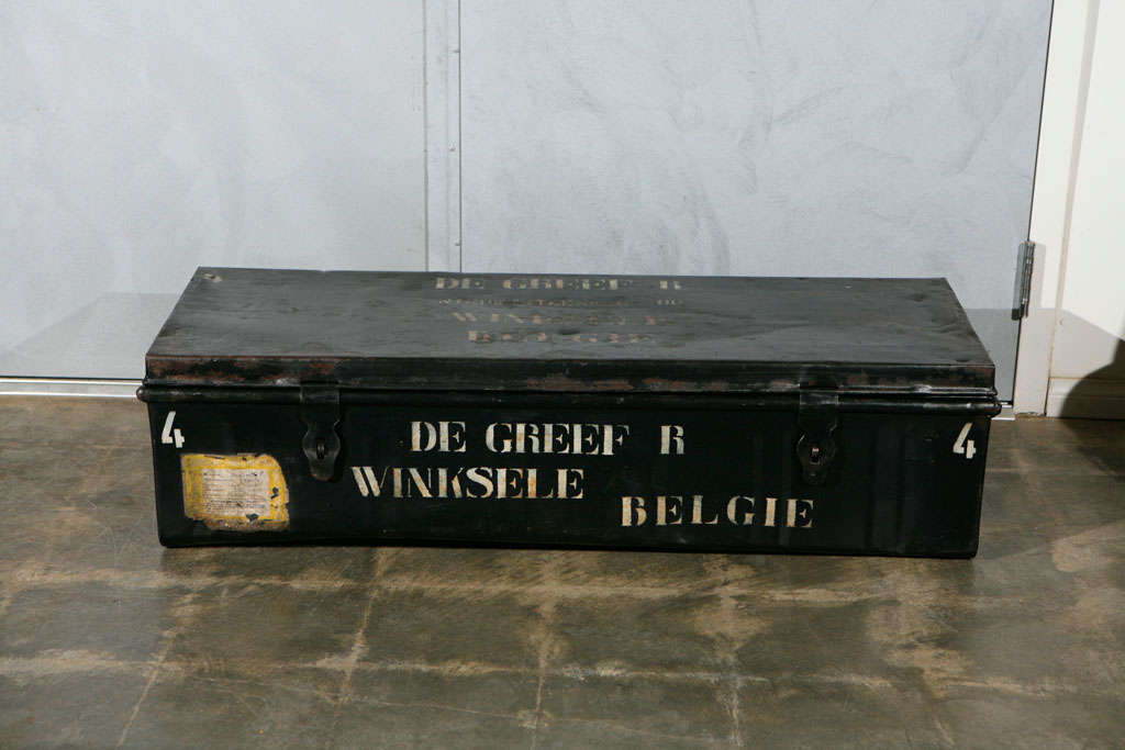 This trunk is from Belgium, circa the 1930's and probably had military and other travel uses. It is a larger size and could work in a variety of settings. Jefferson West antiques offer a selection of antique decorative accessories, furniture,