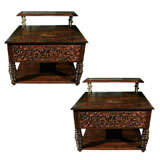 Pair of Carved Wood Nightstand/Endtables with Shelf