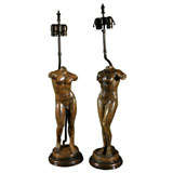 Pair of Bronze Nude Lamps
