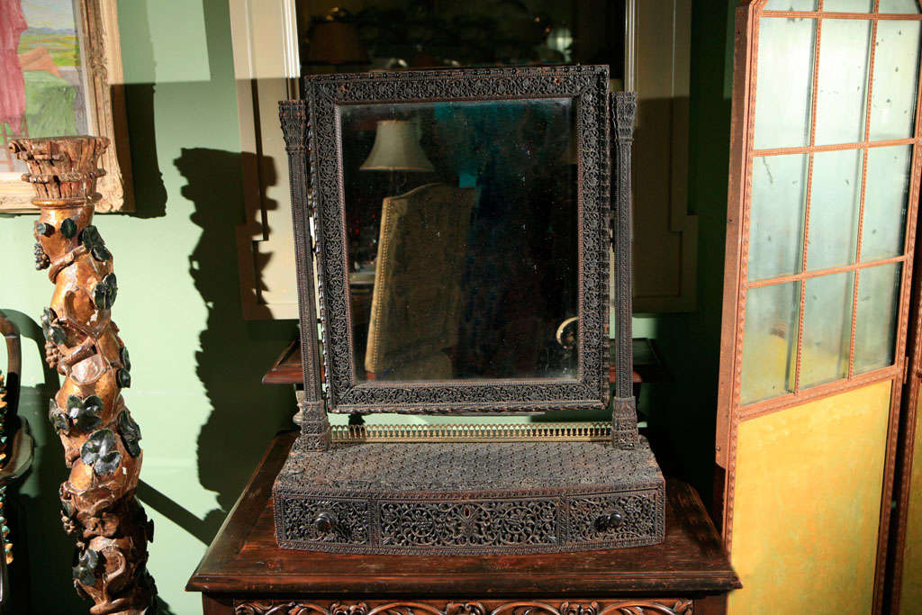 19th C. Carved Ebonized Dressing Mirror For Sale 4