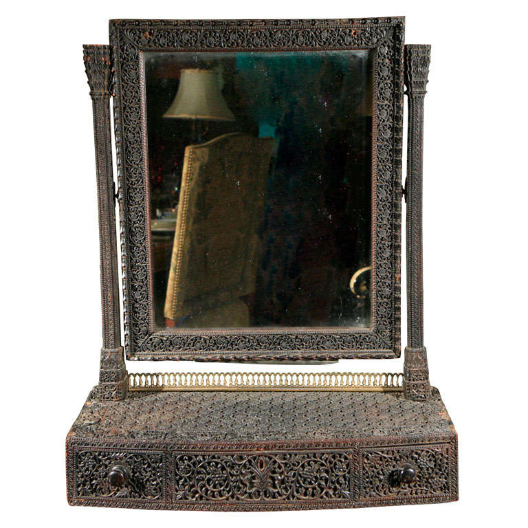 19th C. Carved Ebonized Dressing Mirror For Sale