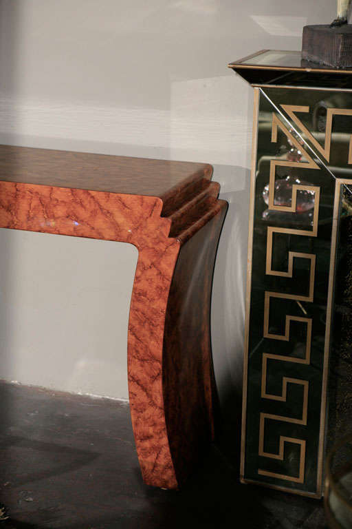 Extra Long Faux Burlwood Console in the Manner of Karl Springer