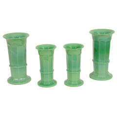 Four Green Opaline Glass Vases, France, Early 20th Century