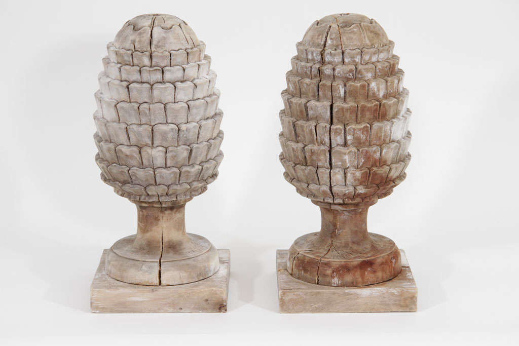 Pair Carved Wood Pineapple Finials, 19th Century at 1stDibs
