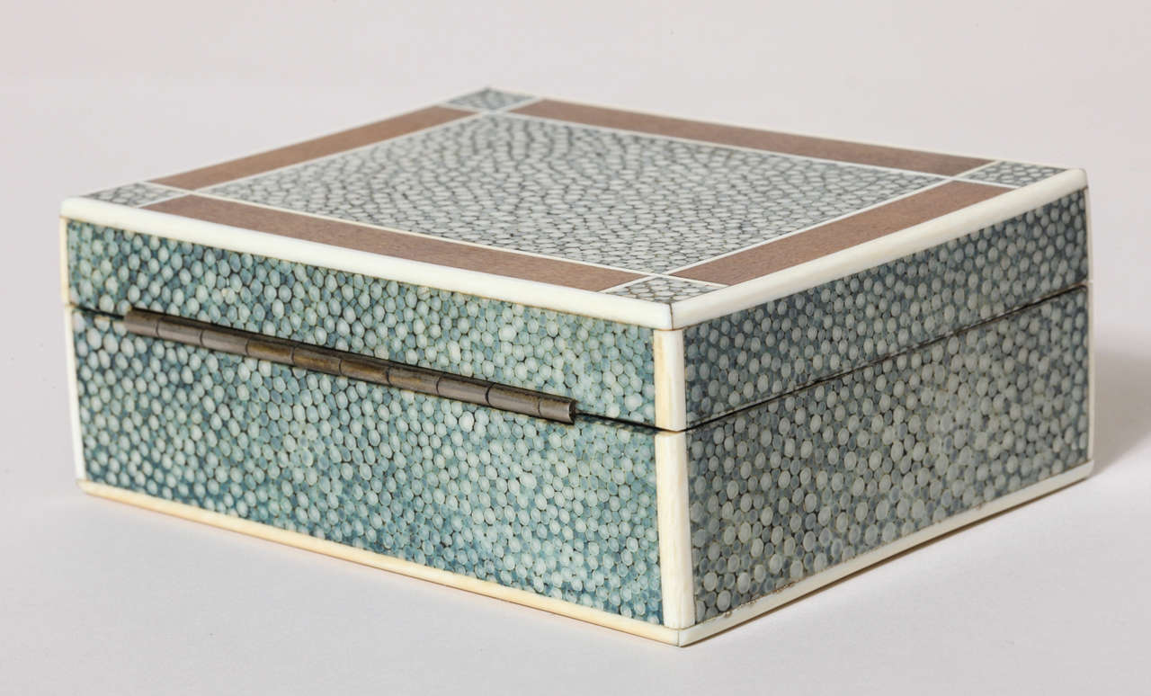 20th Century English Art Deco Shagreen, Cedar and Bone Box