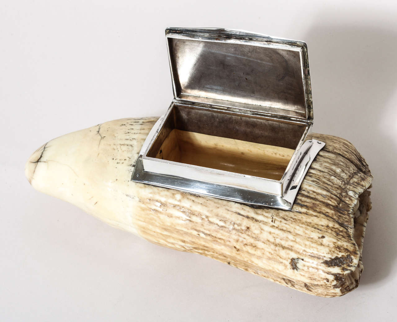 Mid-20th Century Dingley Brothers English Art Deco Silver Mounted Whale's Tooth Snuff Box For Sale