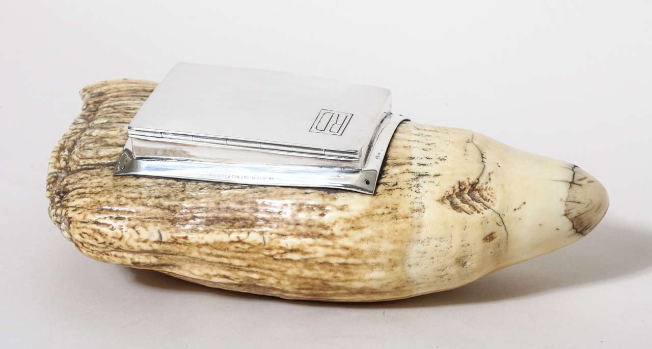 Dingley Brothers English Art Deco Silver Mounted Whale's Tooth Snuff Box For Sale 3