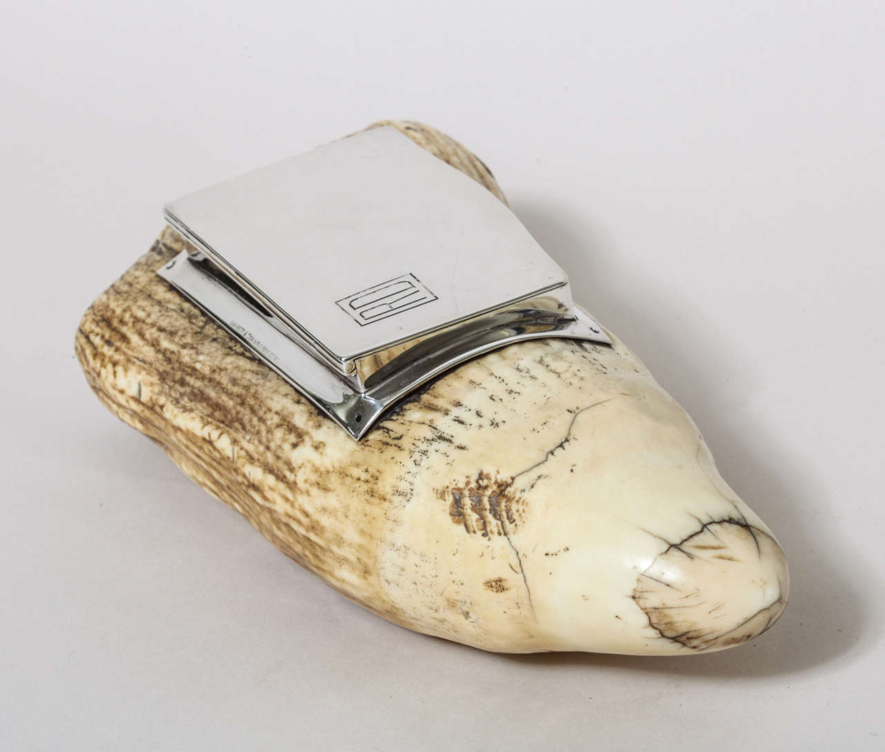Dingley Brothers English Art Deco Silver Mounted Whale's Tooth Snuff Box For Sale 4