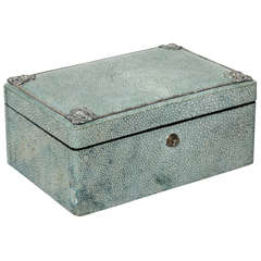 Antique English Art Deco Shagreen and Silver Jewelry Box