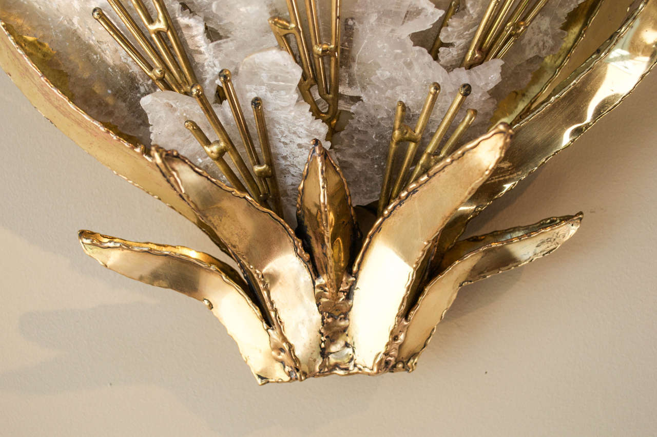 Philippe LAMBERT- Pair of Brass and Quartz Sconces In Excellent Condition In San Francisco, CA