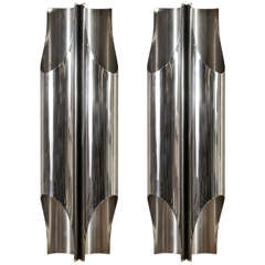 Vintage Maison CHARLES - Pair of Stainless Steel Wall Sconces