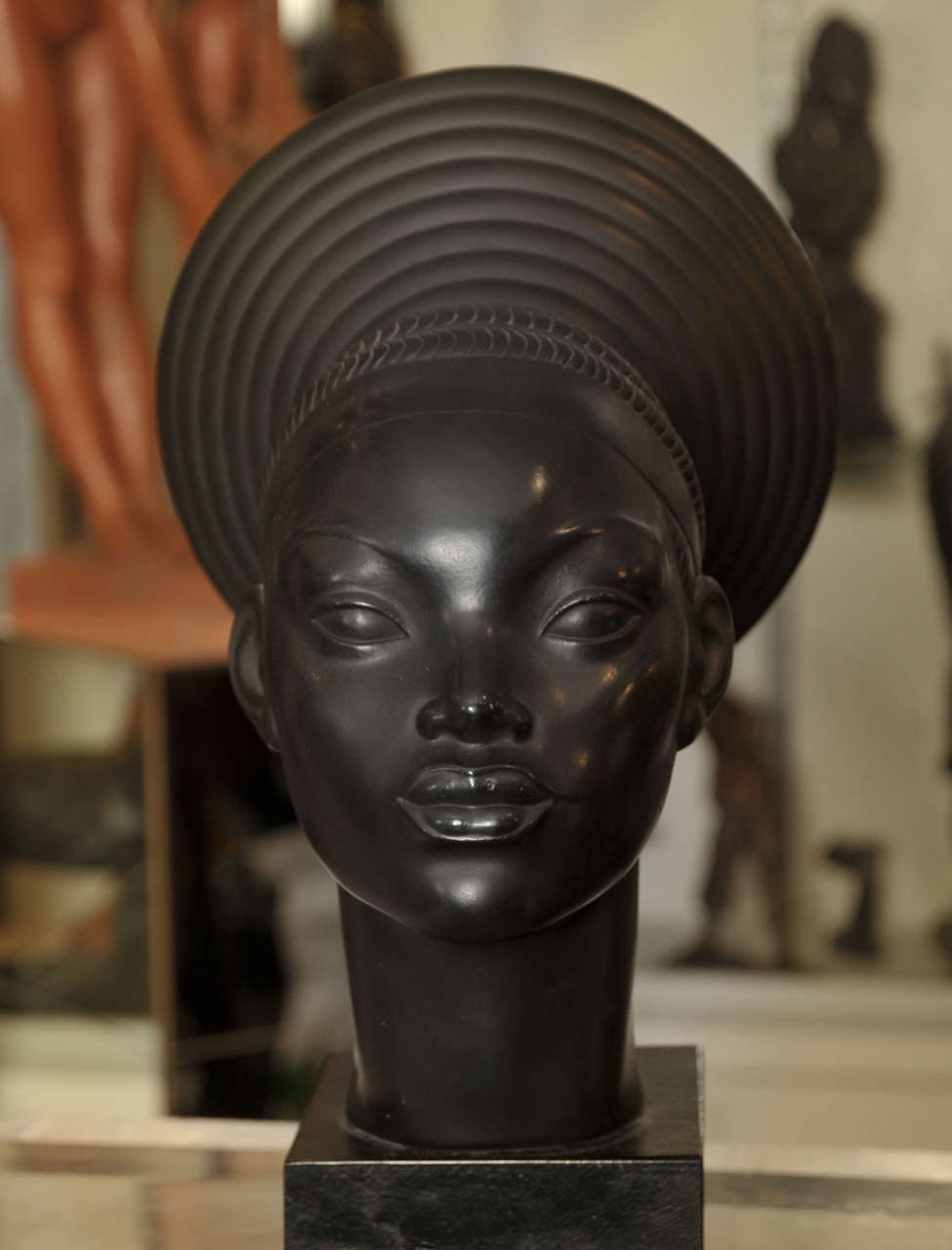Unknown 1930s Plaster Bust of an African Woman by C. Andrea For Sale