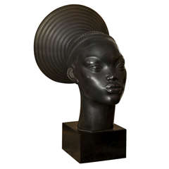 1930s Plaster Bust of an African Woman by C. Andrea