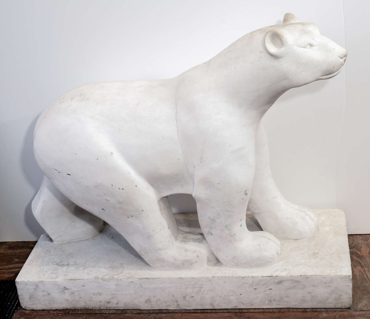1980s Pair of Art Deco style polar bears carved from statuary white marble.  These can be viewed at our 400 Gilligan St warehouse in Scranton, PA.