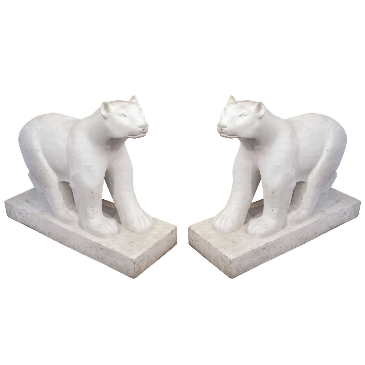 1980s Pair of Art Deco Style Polar Bears Carved from Statuary White Marble
