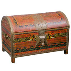 Large 1940s Trunk w/Brass Trim From India With Elephant Design