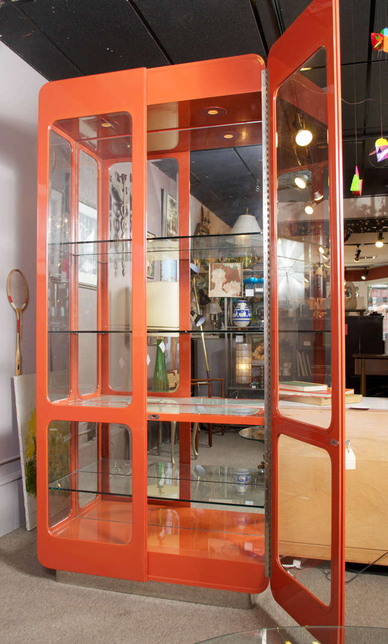 1970's  Lacquered Vitrine in Persimmon